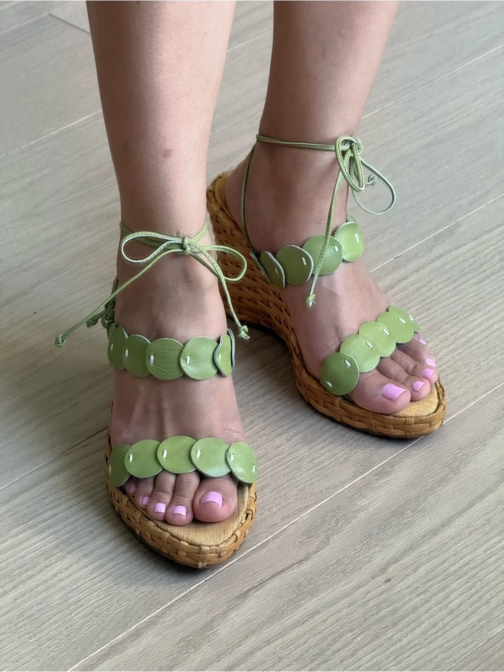 Patrizia Pancaldi Olive Green Leather Wedge Heels
